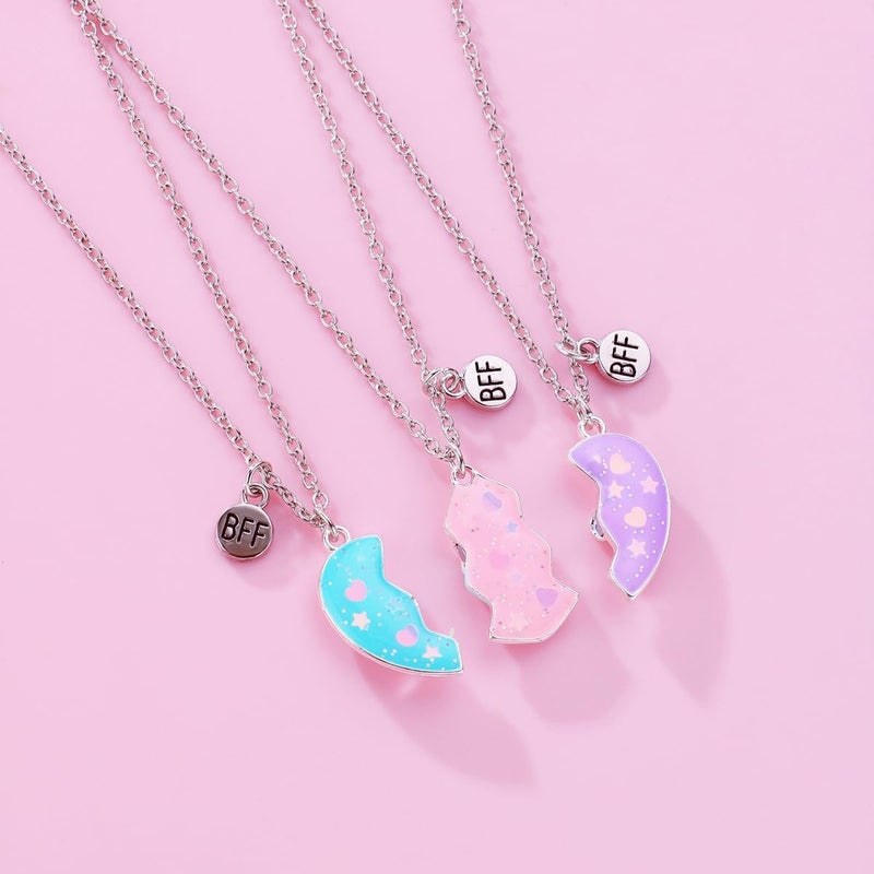 DOYYCA Friendship Necklace Best Friend Necklace for 3 Girls Magnetic Matching Heart Pendant BFF Necklaces for Sister - Image 3